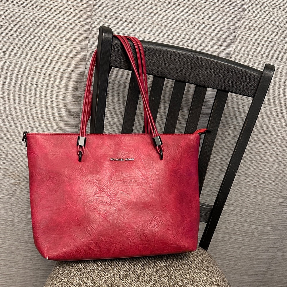 Michael Kors Cherry Red Leather Tote Bag